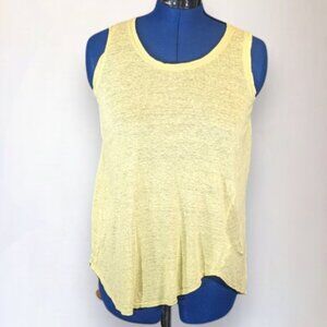 Tahari Linen Neon Yellow/Green Sleeveless Burnout Sheer Asymmetrical Siz…